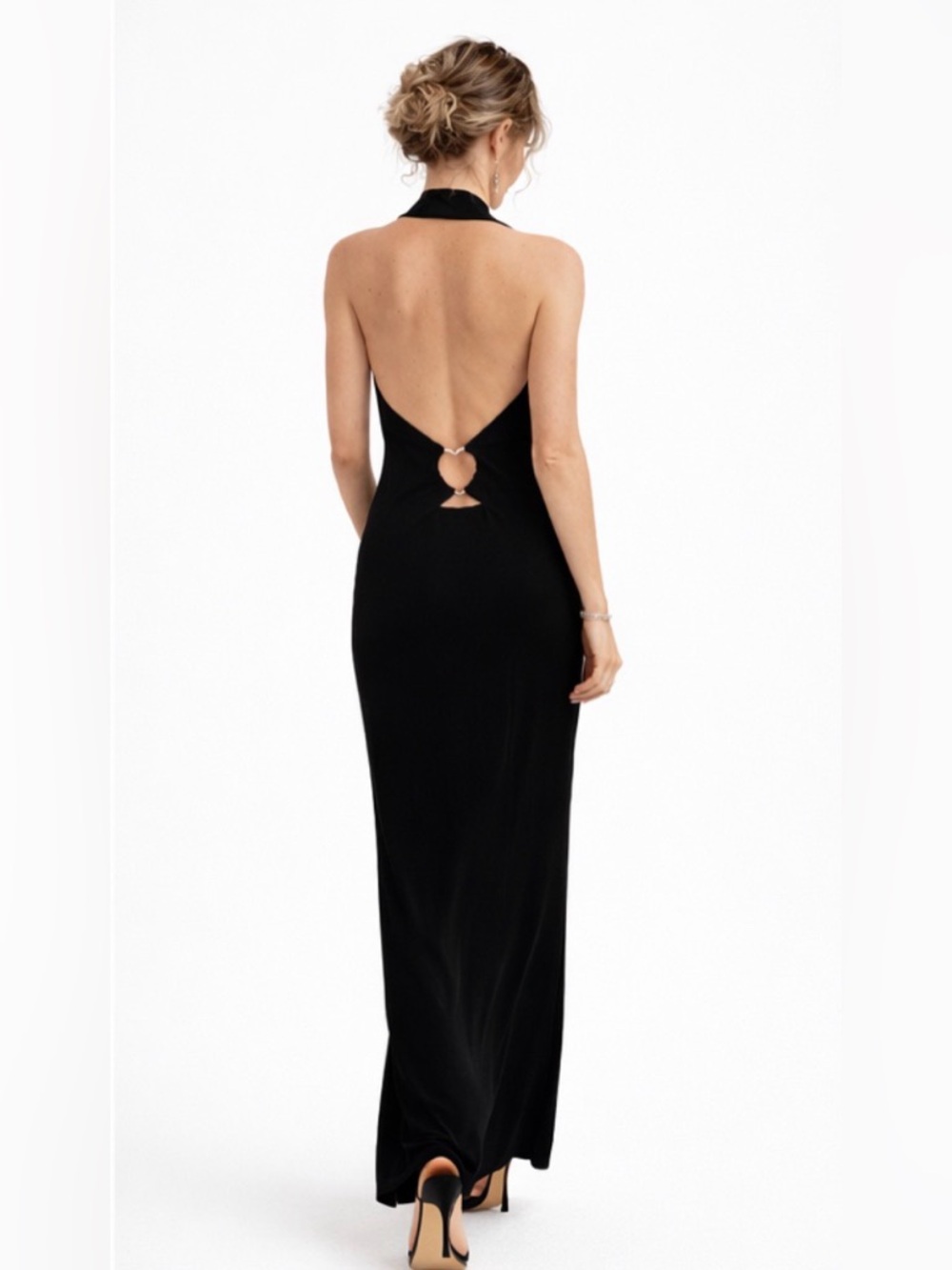 ZARA Black Halter Open Back Maxi Dress Size L NWT - Picture 2 of 7
